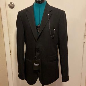 MAN boohoo Black Single Breasted Skinny Chain Suit Jacket size 40